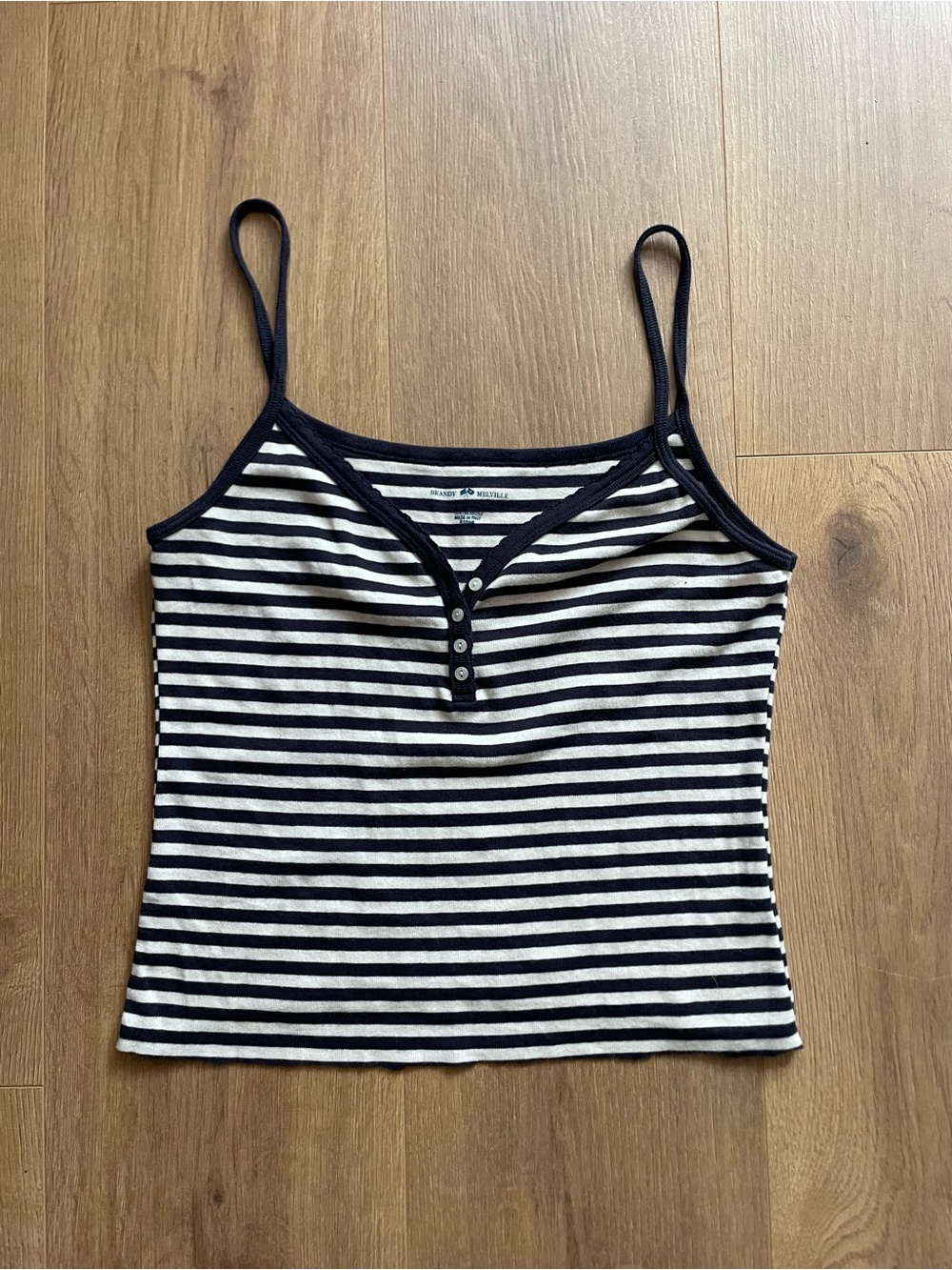 Brandy Melville Navy & White Striped Henley Cami spaghetti strap one size